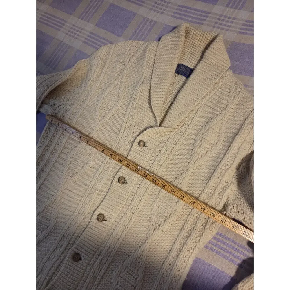 Vintage Pendleton Mens Cream Wool Cable Knit Shawl Collar Cardigan Sweater L USA